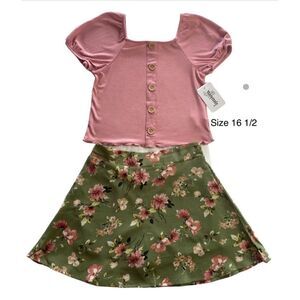 SPEECHLESS Girl’s SIZE 16 1/2 Button Front Top and Floral Skirt Set